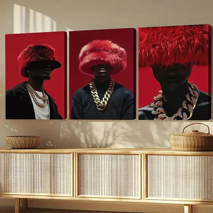 3pcs Black Man Art Luxury Red and Black Fashion Gold  Wall Art Set Canvas Unframed - High Quality Print 100% Australian Made Wall Canvas - Bella Home Decor