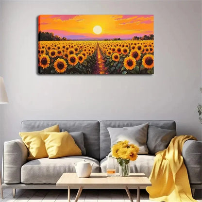Sunflower Field Blooming Flower Wall Art Canvas Office Home Room Framed 120x60cm - Bella Home Decor