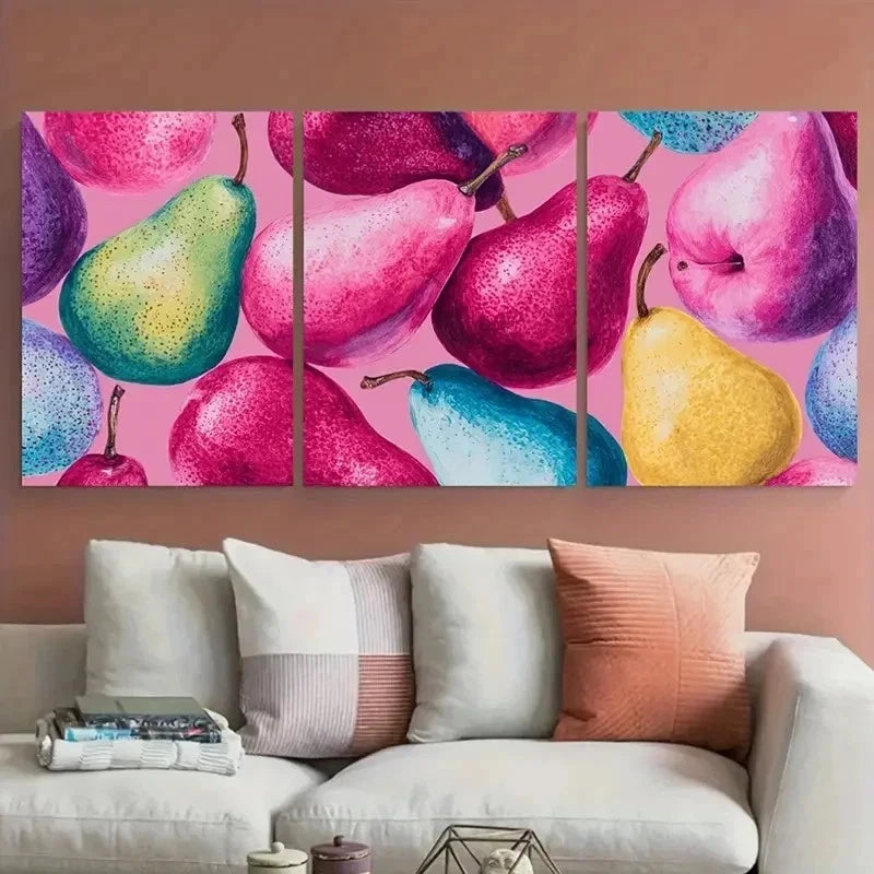 3pcs Vibrant Pink Pear Modern Decor Perfect Wall Art Set Canvas Framed 40x60cm - High Quality Print 100% Australian Made Wall Canvas Ready to Hang