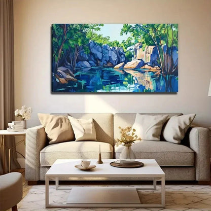 Elegant Stone Lake Water Quiet Wall Art Canvas Office Home Room Framed 120x60cm