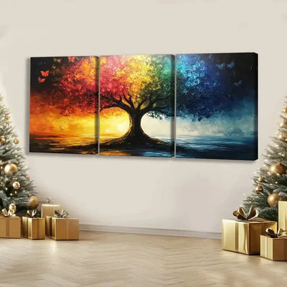 3pcs Oil Painted Tree Modern Sky Blue & Gold Red Wall Art Set Canvas Unframed - High Quality Print 100% Australian Made Wall Canvas