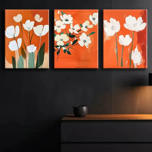 3pcs Rolled Cloth Flower Paintings Perfect  Wall Art Set Canvas Unframed - High Quality Print 100% Australian Made Wall Canvas