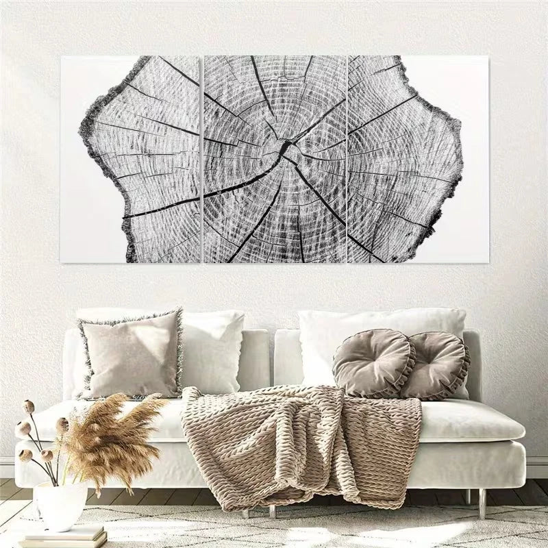 3pcs Minimalist Abstract Tree Ring Wall Art Set Canvas Framed 40x60cm - High Quality Print 100% Australian Made Wall Canvas Ready to Hang