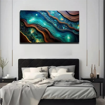 Abstract River Golden Accents Wall Art Canvas Office Home Room Framed 120x60cm