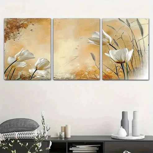 3pcs Elegant Floral White Tulip Paintings  Wall Art Canvas Unframed - High Quality Print 100% Australian Made Wall Canvas