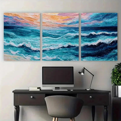 3pcs Abstract Textured Sea Landscape Perfect  Wall Art Set Canvas Framed 60x90cm - High Quality Print 100% Australian Made Wall Canvas Ready to Hang - Bella Home Decor