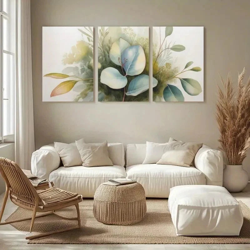 3pcs Greenery Decor  Eucalyptus Leaves  Wall Art Set Canvas Framed 60x90cm - High Quality Print 100% Australian Made Wall Canvas Ready to Hang
