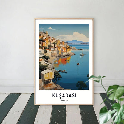 Kuşadası Turkey Turquoise Waters White Buildings Travel Poster Print Wall Art