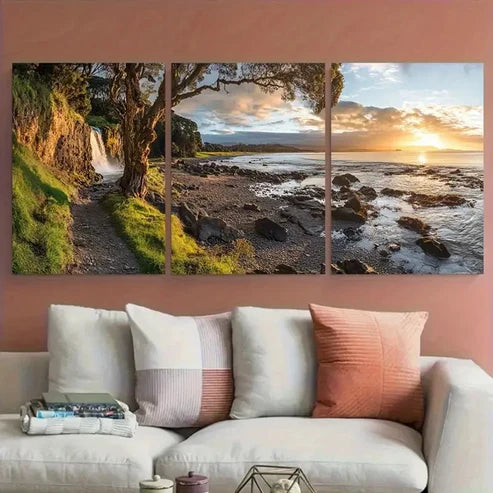 3pcs Falls Park Scenic Views Waterfall Wall Art Canvas Unframed - High Quality Print 100% Australian Made Wall Canvas