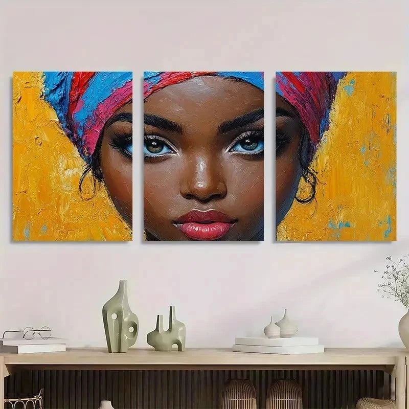 3pcs Woman Queen Portrait Impasto Perfect Wall Art Set Canvas Framed 50x70cm - High Quality Print 100% Australian Made Wall Canvas Ready to Hang