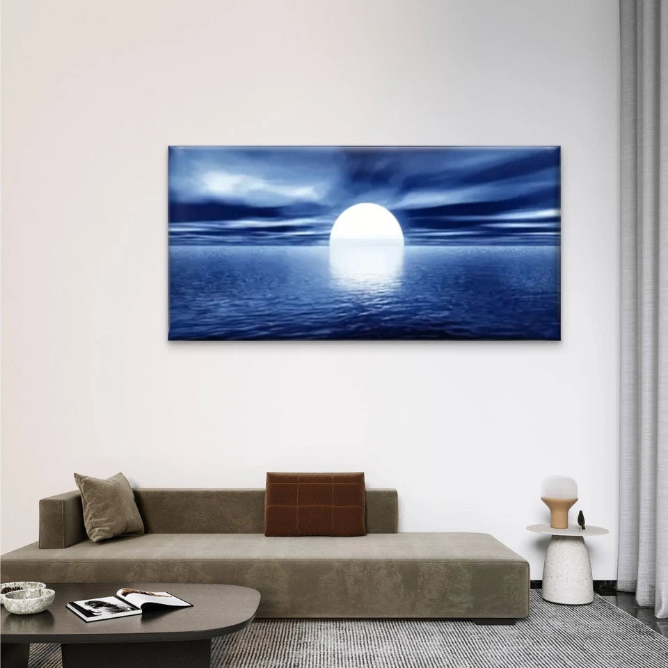 Ocean Moon Blue Perfect Wall Art Canvas Office Home Room Framed 120x60cm