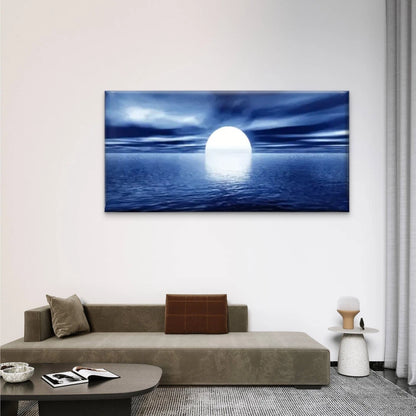 Ocean Moon Blue Perfect Wall Art Canvas Office Home Room Framed 120x60cm