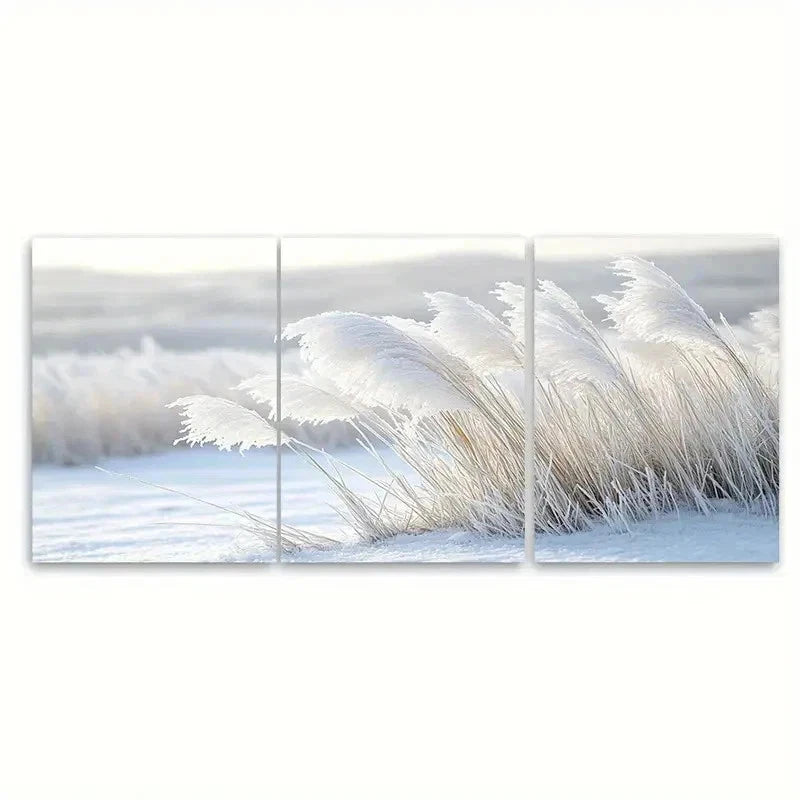 3pcs Grass Winter Scene Nature Photography S  Wall Art Set Canvas Framed 60x90cm - High Quality Print 100% Australian Made Wall Canvas Ready to Hang