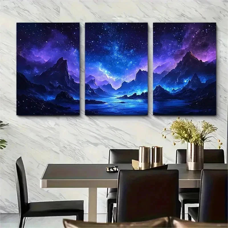 3pcs Starry Night Sky Fine Peaceful Perfect Wall Art Set Canvas Framed 50x70cm - High Quality Print 100% Australian Made Wall Canvas Ready to Hang.