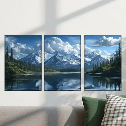 3pcs Scene of a Mountain Lake Decor Wall Art Set Canvas Framed 50x70cm - High Quality Print 100% Australian Made Wall Canvas Ready to Hang