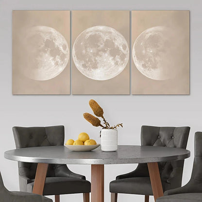 3pcs Full Moon Minimalist Beige and Black Metal Print Ready to Hang Art - Bella Home Decor