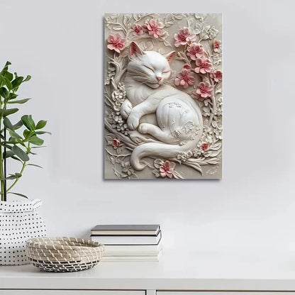 Beautiful Chill Like a Cat Heart Blossoms Painting 40x60cm Metal Print Ready to Hang - Bella Home Decor