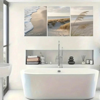 3pcs Serene Ocean & Sandy Dunes Scenery Metal Print Ready to Hang Art