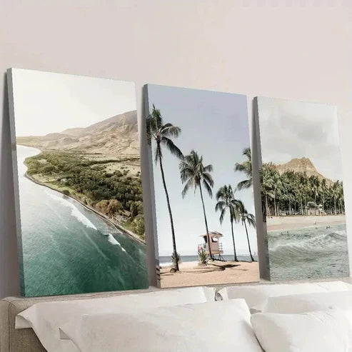 3pcs Spring & Summer Hawaii Beach Landscape Wall Art Set Canvas Unframed - High Quality Print 100% Australian Made Wall Canvas