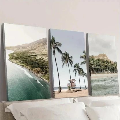 3pcs Spring & Summer Hawaii Beach Landscape Wall Art Set Canvas Unframed - High Quality Print 100% Australian Made Wall Canvas