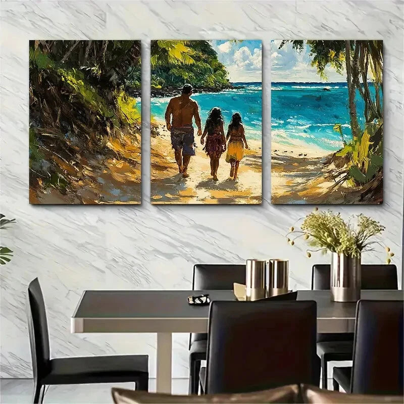 3pcs Beach Scene with Chamorro Village & Lush Metal Print Ready to Hang Art - Bella Home Decor