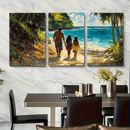 3pcs Beach Scene with Chamorro Village & Lush Metal Print Ready to Hang Art - Bella Home Decor