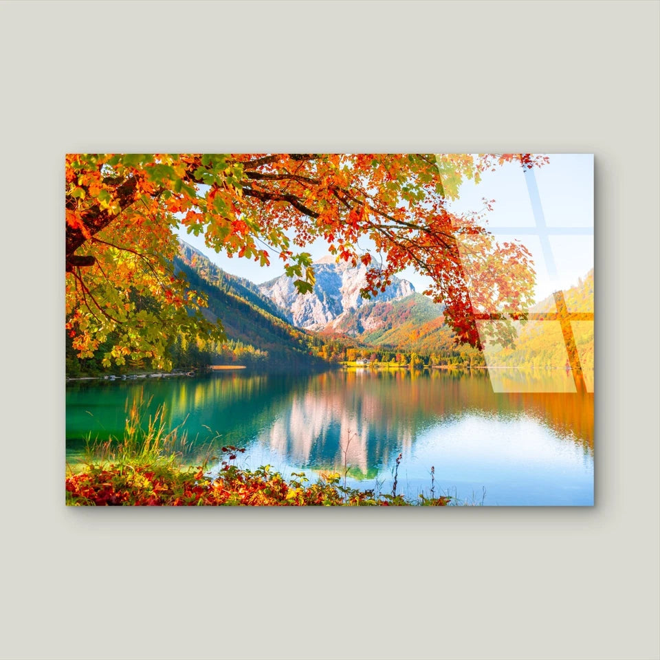 Autumn Alpine Lake Mountain Landscape Acrylic Glass Printing Wall Art Australian Made Quality