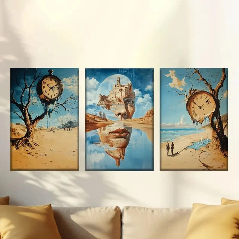 3pcs Surreal style, with melted clocks & Women Wall Art Set Canvas Framed 50x70cm - High Quality Print 100% Australian Made Wall Canvas Ready to Hang