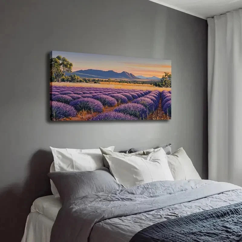 Serene Purple Flower Meadow Wall Art Canvas Office Home Room Framed 120x60cm - Bella Home Decor