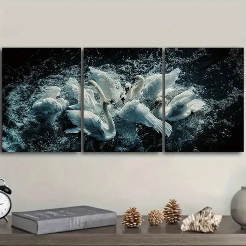 3pcs Elegant Swans on Water Wall Art Canvas Unframed - High Quality Print 100% Australian Made Wall Canvas - Bella Home Decor