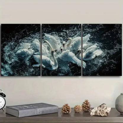 3pcs Elegant Swans on Water Wall Art Canvas Unframed - High Quality Print 100% Australian Made Wall Canvas - Bella Home Decor