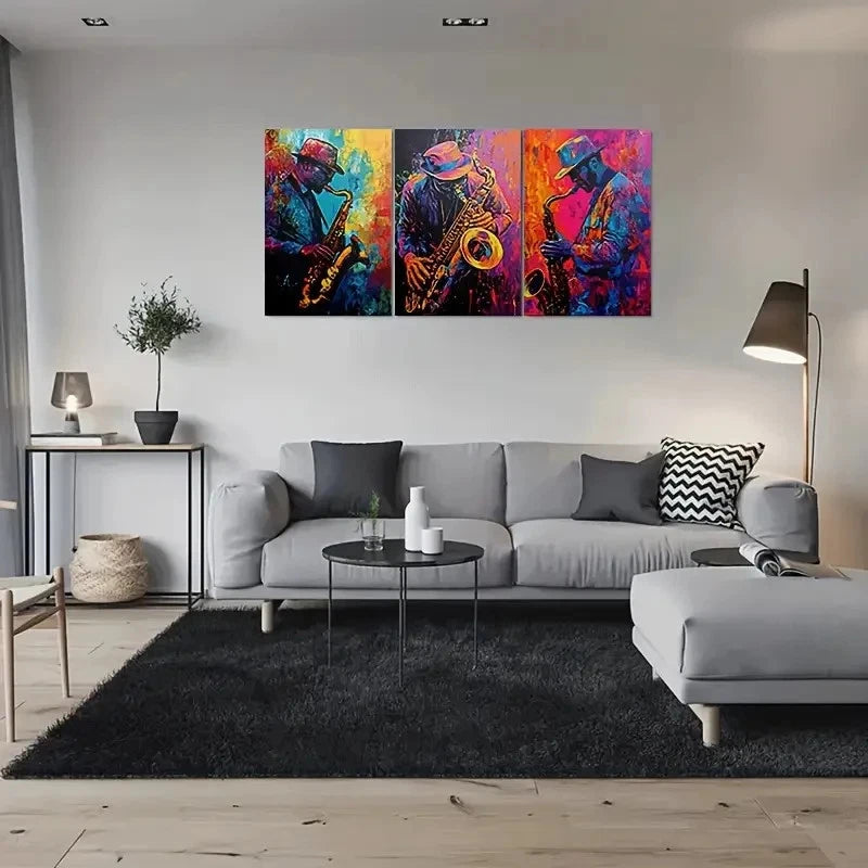 3pcs Abstract Jazz Musician Colorful Saxophone Metal Print Ready to Hang Art - Bella Home Decor
