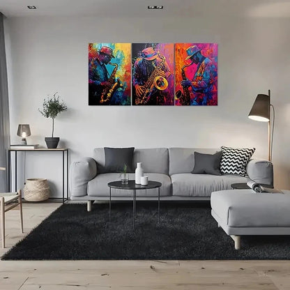 3pcs Abstract Jazz Musician Colorful Saxophone Metal Print Ready to Hang Art - Bella Home Decor