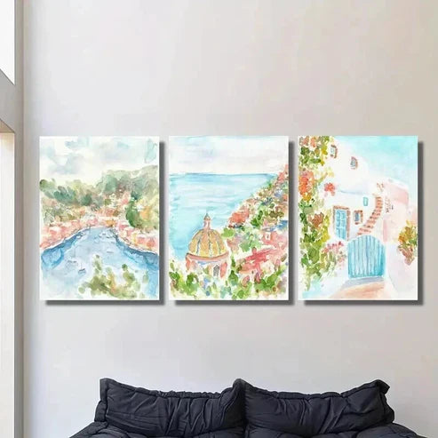 3pcs Ocean Coastal City Nature Landscape   Art Set Canvas Unframed - High Quality Print 100% Australian Made Wall Canvas