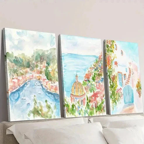 3pcs Ocean Coastal City Nature Landscape   Art Set Canvas Unframed - High Quality Print 100% Australian Made Wall Canvas