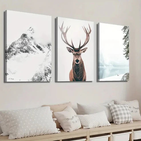 3pcs Majestic Deer Portrait Perfect Serene Wall Art Canvas Unframed - High Quality Print 100% Australian Made Wall Canvas
