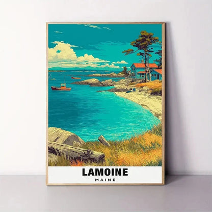 Lamoine Maine Coastal Red Roof House Maine Travel Poster Print Wall Art