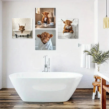 4pcs Farmhouse Cow Canvas Wall Art Canvas Framed