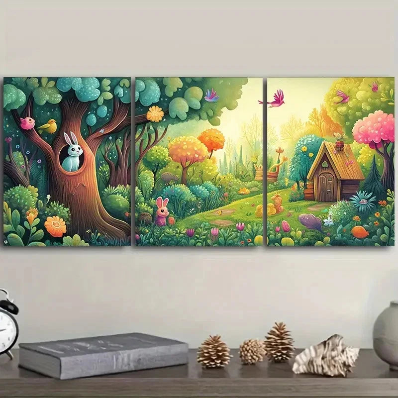 3pcs Fairy tale forest Wall Art Painting  Wall Art Set Canvas Framed 50x70cm - High Quality Print 100% Australian Made Wall Canvas Ready to Hang