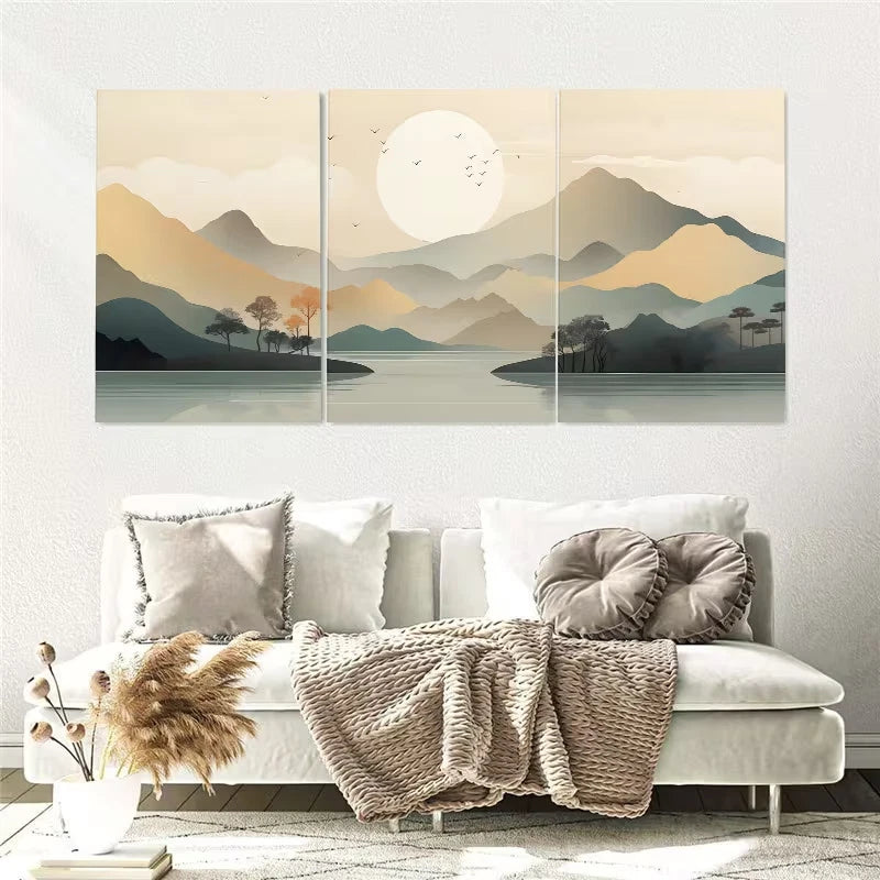 3pcs Abstract Landscape Warm Earthy Tones Wall Art Set Canvas Framed 50x70cm – High Quality Print, 100% Australian Made, Ready to Hang - Bella Home Decor