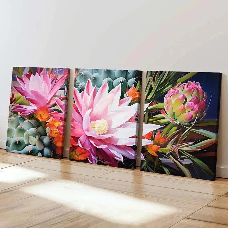 3pcs Colorful Plants Succulents Flowers Wall Art Set Canvas Framed 60x90cm - High Quality Print 100% Australian Made Wall Canvas Ready to Hang - Bella Home Decor