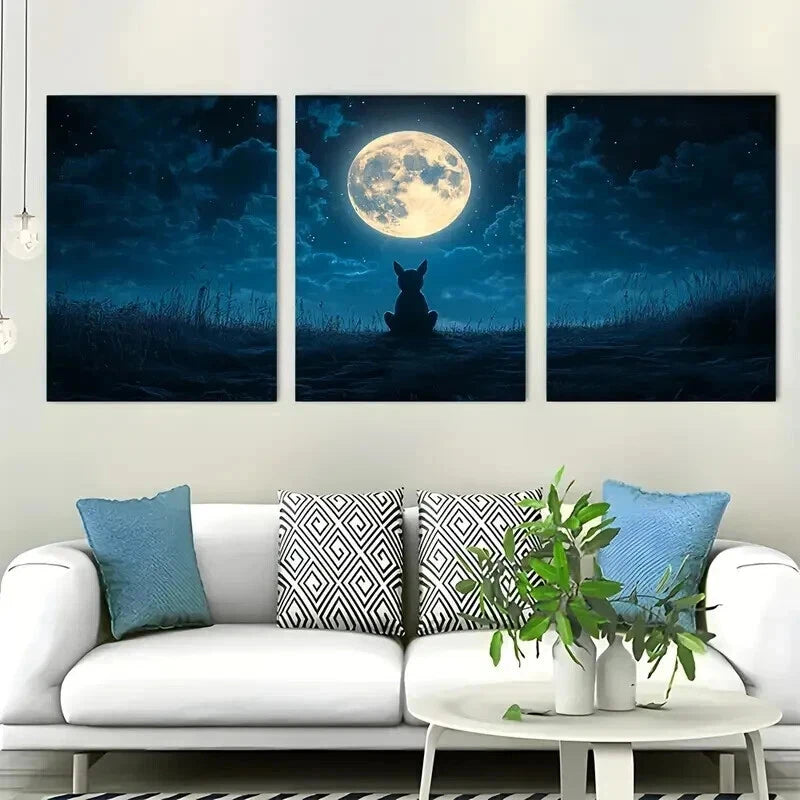 3pcs Chupacabra Under Full Moon Perfect Wall Art Set Canvas Framed 50x70cm - High Quality Print 100% Australian Made Wall Canvas Ready to Hang - Bella Home Decor