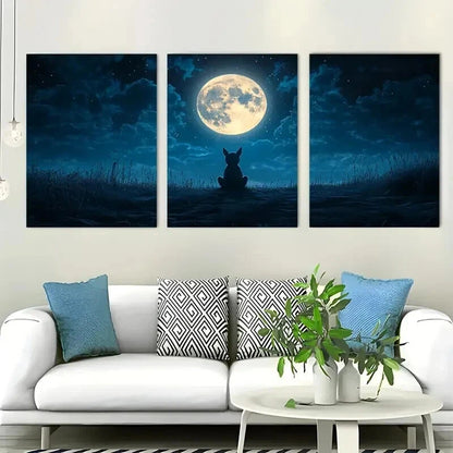 3pcs Chupacabra Under Full Moon Perfect Wall Art Set Canvas Framed 50x70cm - High Quality Print 100% Australian Made Wall Canvas Ready to Hang - Bella Home Decor
