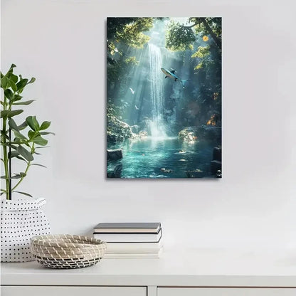 Dreamlike Shark & Crystal Waterfall Painting 40x60cm Metal Print Ready to Hang - Bella Home Decor