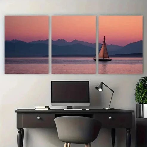 3pcs Tranquil Sail At Dusk Matte Coastal Wall Art Set Canvas Unframed - High Quality Print 100% Australian Made Wall Canvas