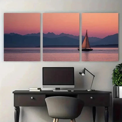 3pcs Tranquil Sail At Dusk Matte Coastal Wall Art Set Canvas Unframed - High Quality Print 100% Australian Made Wall Canvas
