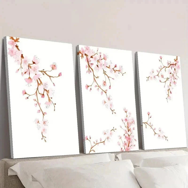 3pcs Vibrant Sakura Watercolor Branches Wall Art Set Canvas Framed 60x90cm - High Quality Print 100% Australian Made Wall Canvas Ready to Hang