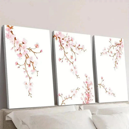 3pcs Vibrant Sakura Watercolor Branches Wall Art Set Canvas Framed 60x90cm - High Quality Print 100% Australian Made Wall Canvas Ready to Hang