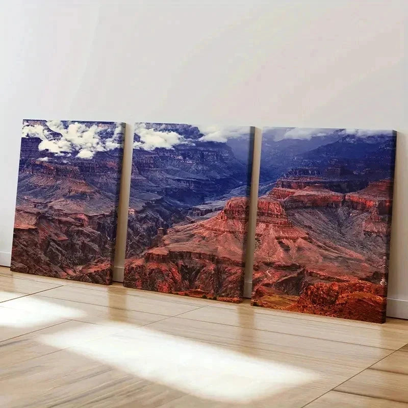 3pcs Brown Mountain Natural Landscape Wall Art Set Canvas Framed 60x90cm - High Quality Print 100% Australian Made Wall Canvas Ready to Hang - Bella Home Decor