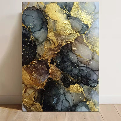 Black & Golden Abstract Marble Design Metal Print Ready to Hang